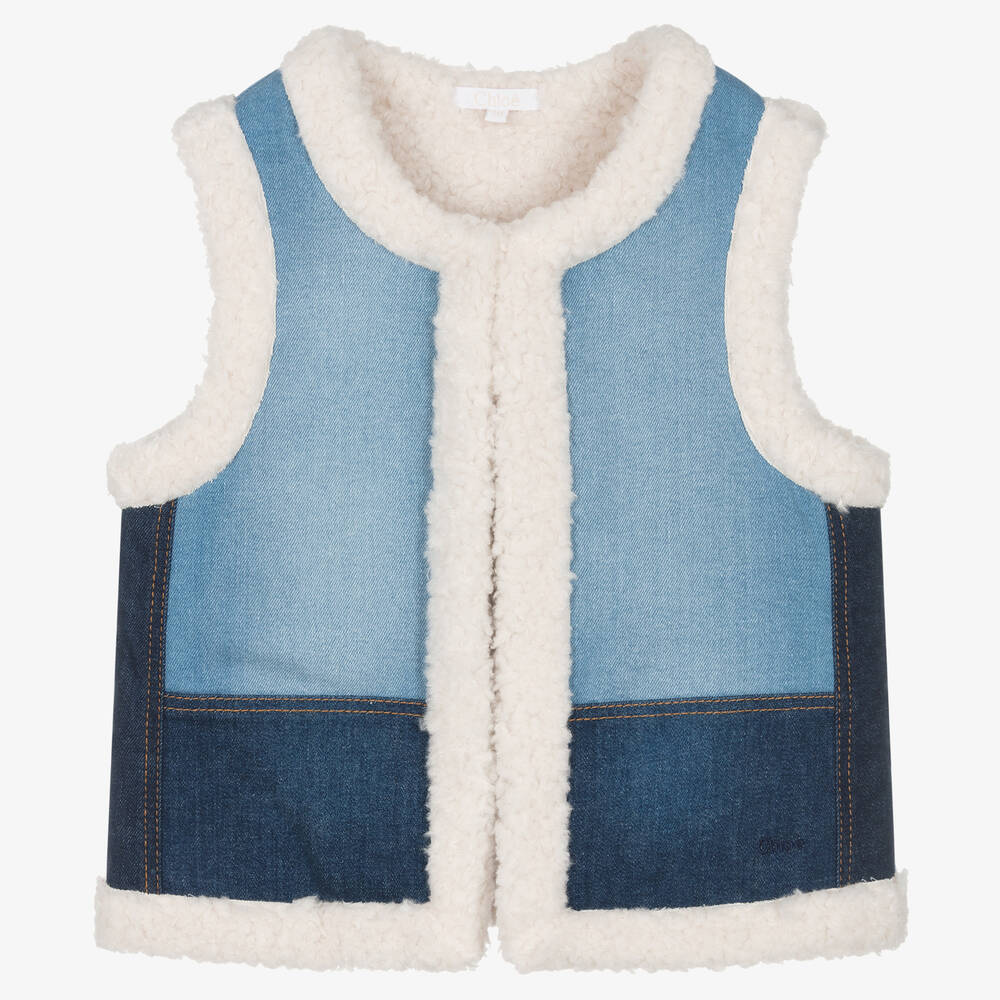 Chloé-جيليه قطن دنيم وفليس لون أزرق تينز بناتي | Childrensalon Outlet