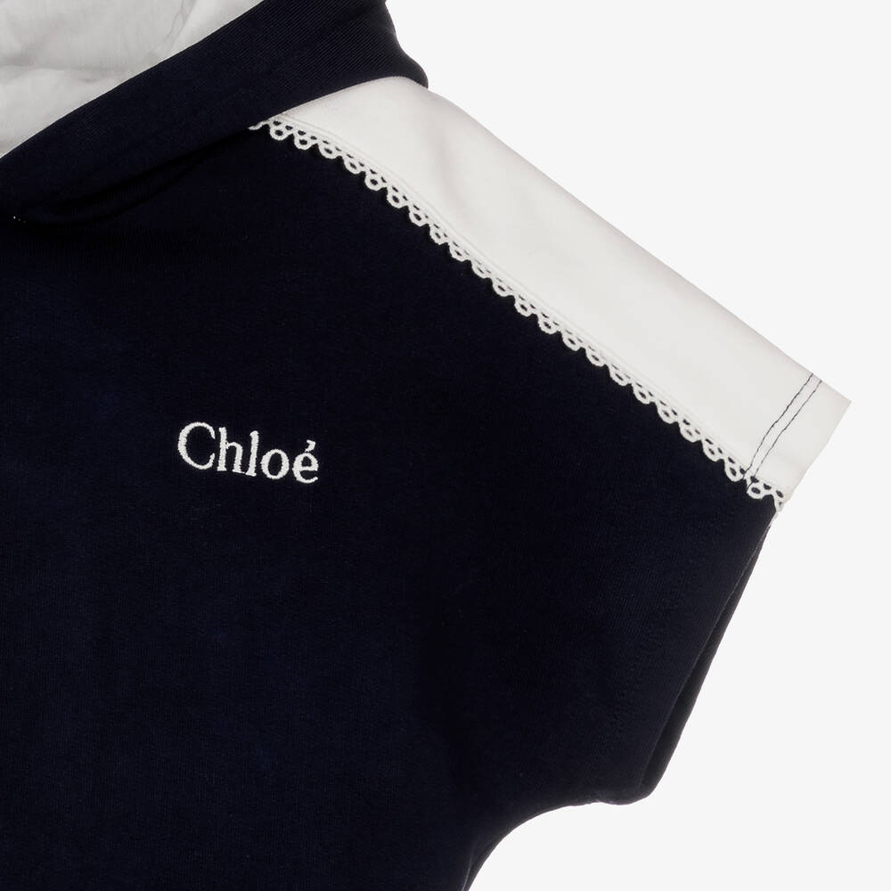 Chloé-فستان سويتشيرت هودي قطن عضوي لون كحلي | Childrensalon Outlet