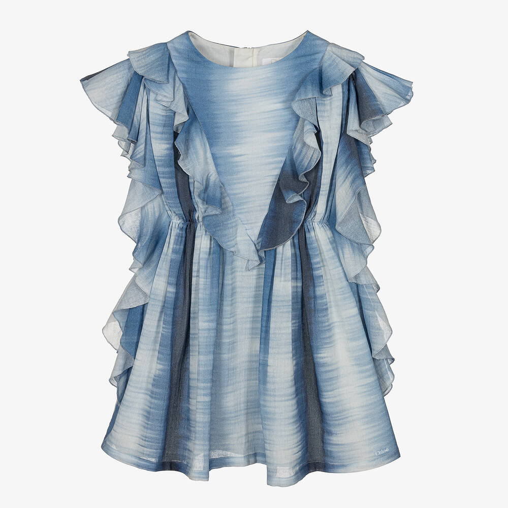 Chloé - فستان تينز بناتي قطن مقلم لون أزرق وأبيض | Childrensalon