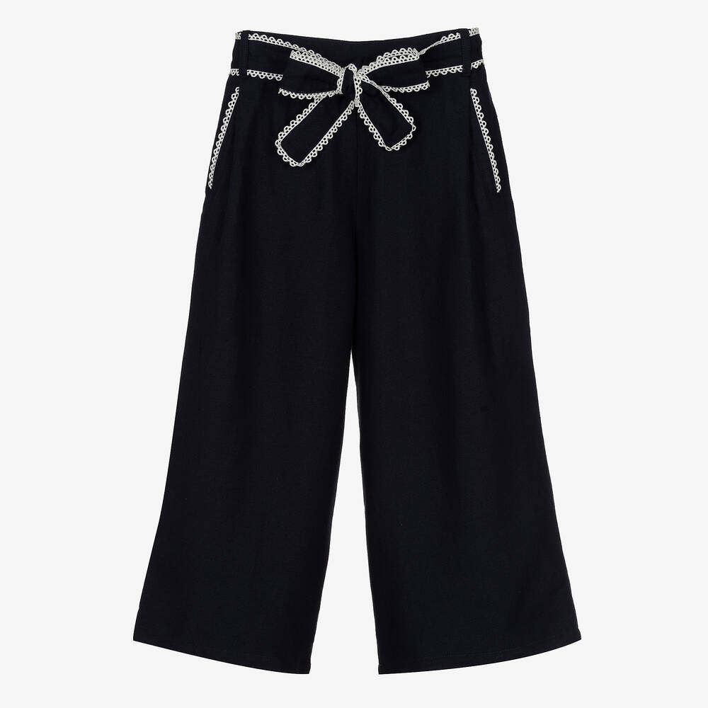 Chloé-Teen Girls Blue Twill Wide Leg Trousers | Childrensalon Outlet