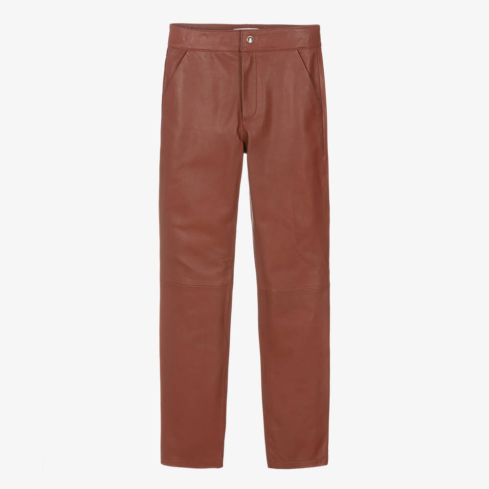 Chloé - Pantalon marron en cuir ado fille | Childrensalon