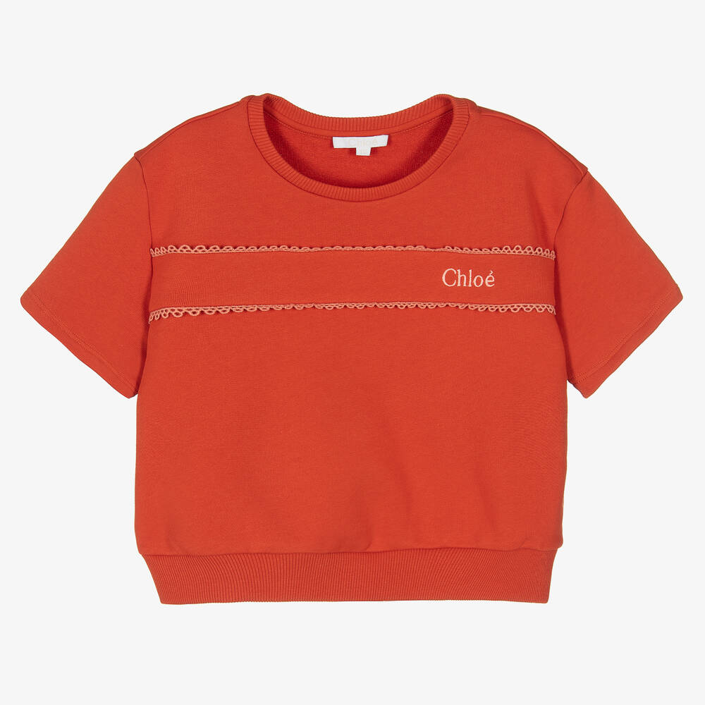 Chloé - سويتشيرت تينز بناتي قطن عضوي لون برتقالي | Childrensalon