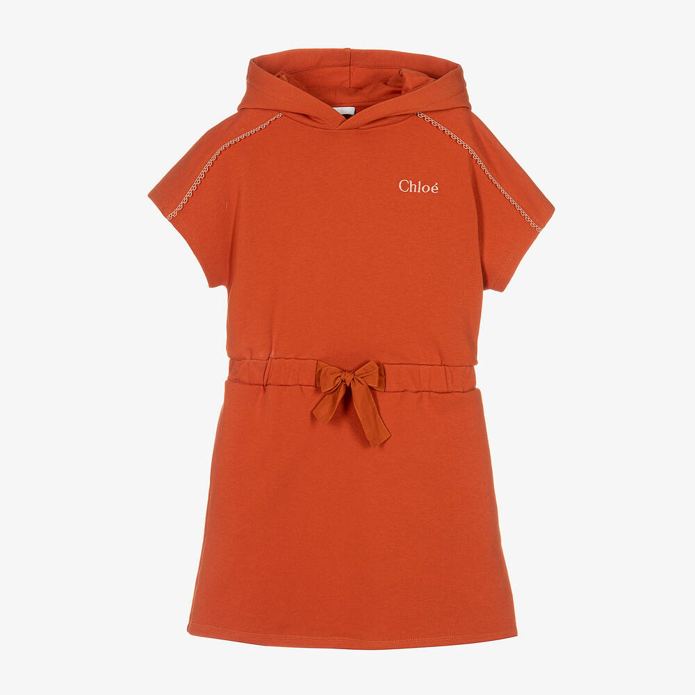 Chloé - Teen Girls Burnt Orange Hooded Sweatshirt Dress | Childrensalon