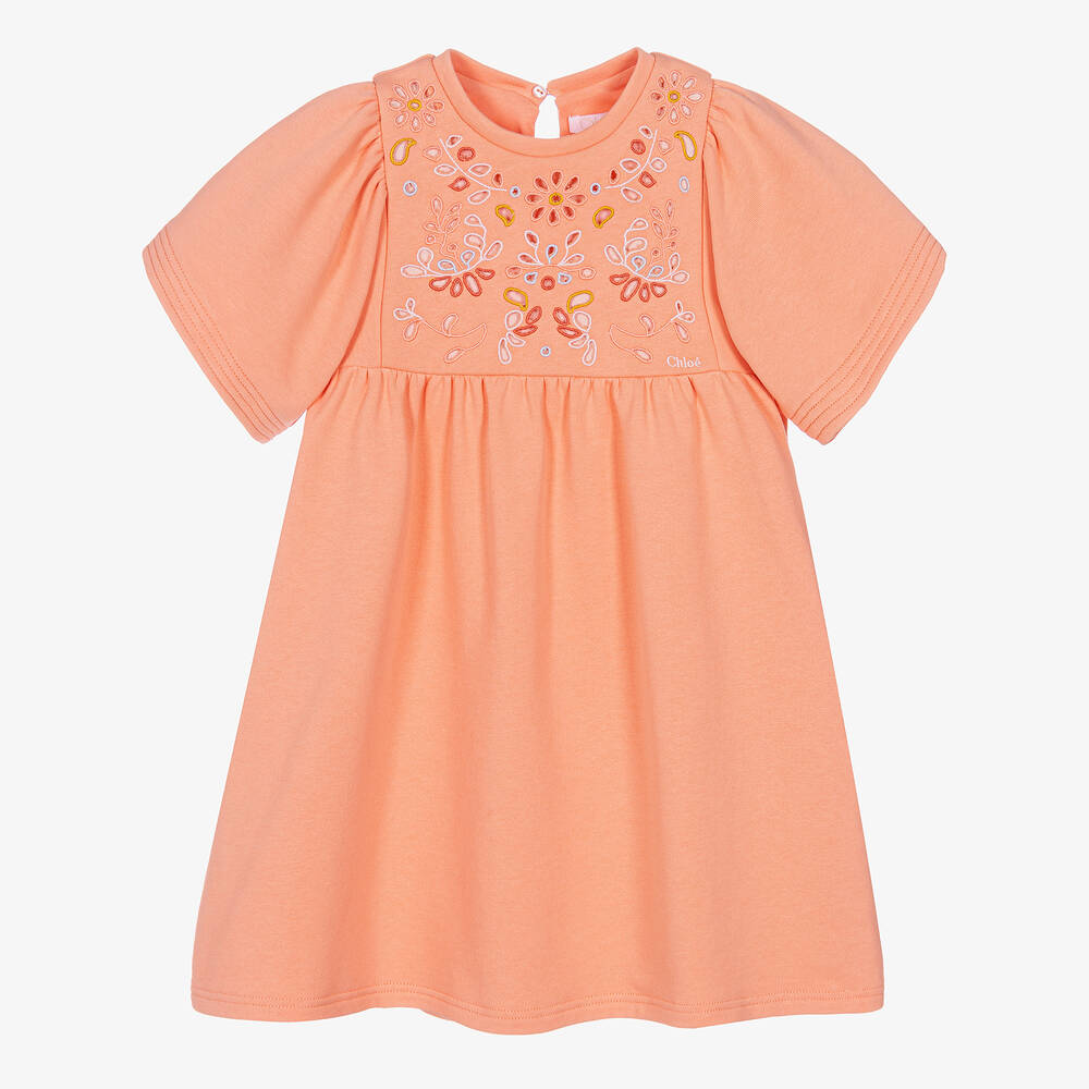 Chloé - Teen Girls Coral Orange Floral Dress | Childrensalon