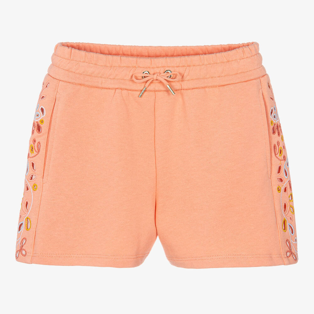 Chloé Teen Girls Coral Orange Floral Shorts Childrensalon Outlet