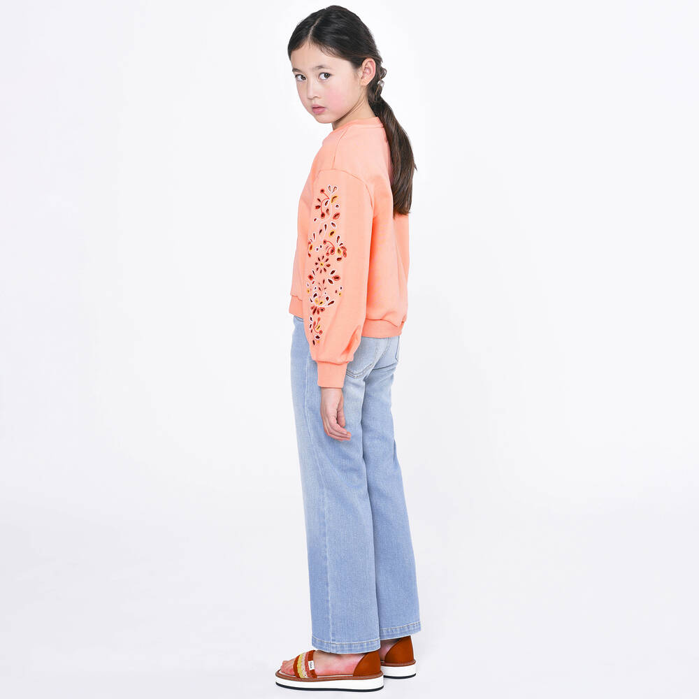 Chloé-Кораллово-оранжевый свитшот с цветочным узором | Childrensalon Outlet