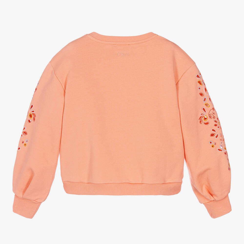 Chloé-Кораллово-оранжевый свитшот с цветочным узором | Childrensalon Outlet