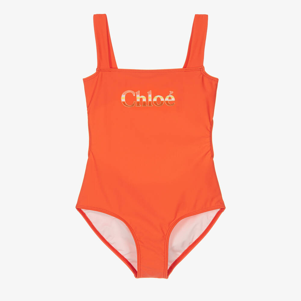 Chloé - Teen Girls Coral Orange Logo Swimsuit | Childrensalon