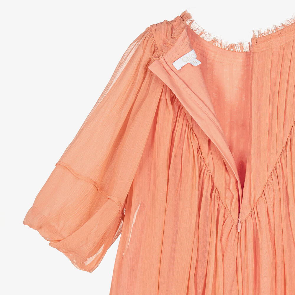 Chloé-Teen Girls Coral Pink Silk Chiffon Dress | Childrensalon Outlet