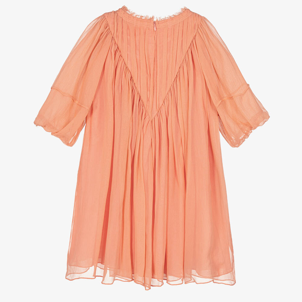 Chloé-Teen Girls Coral Pink Silk Chiffon Dress | Childrensalon Outlet