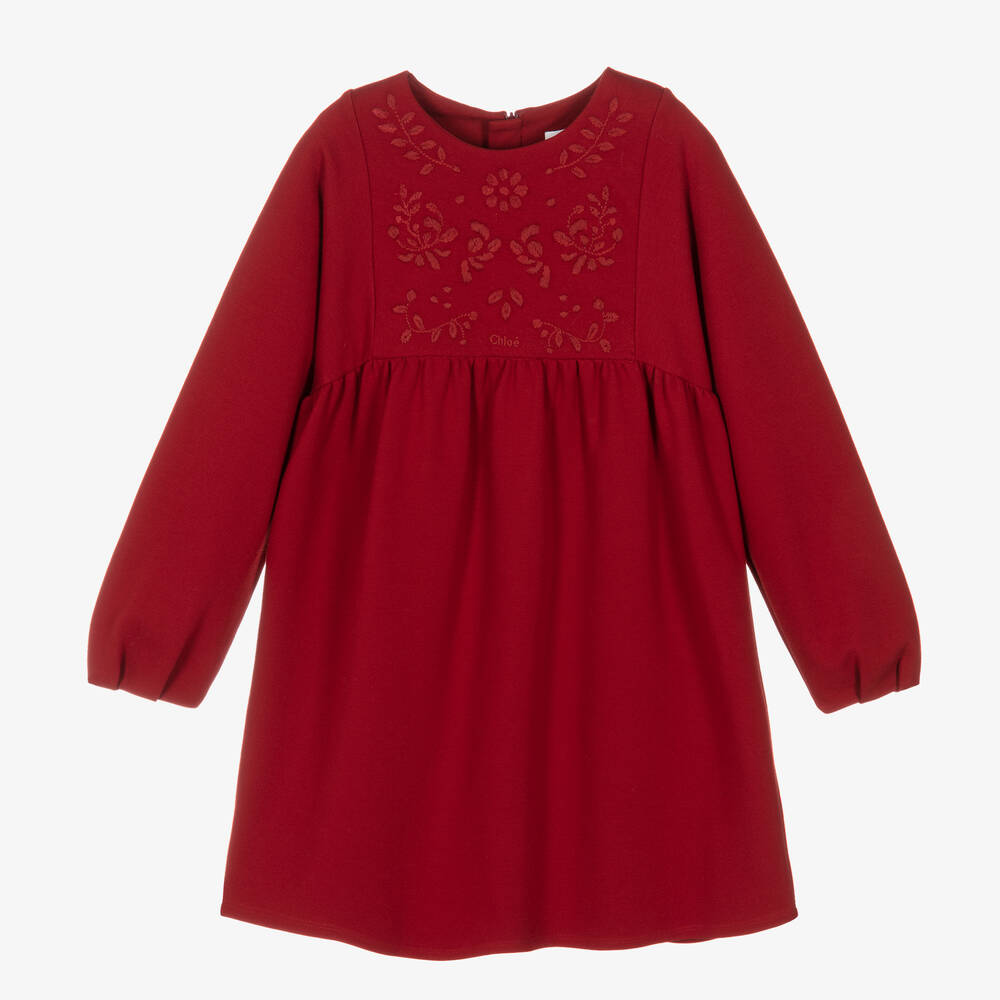 Chloé - Robe rouge foncé brodée Ado fille | Childrensalon