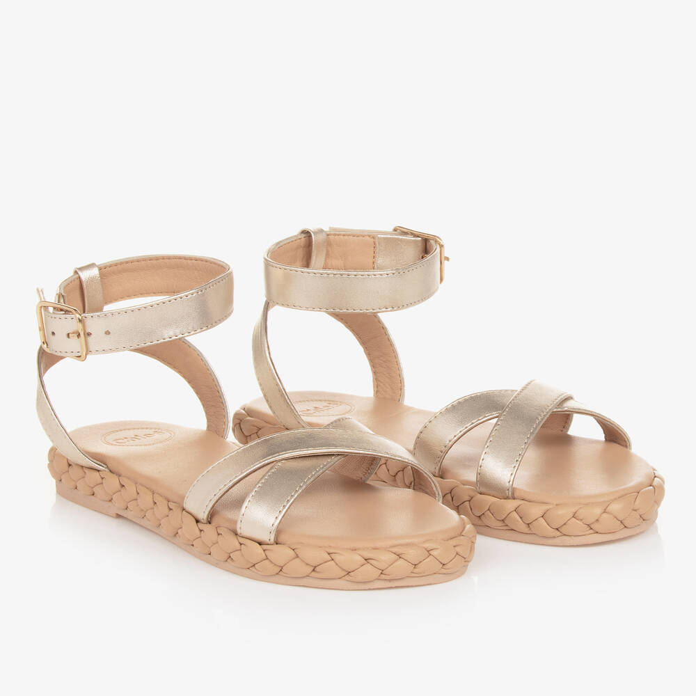 Chloé-Teen Girls Gold Braided Sandals | Childrensalon Outlet