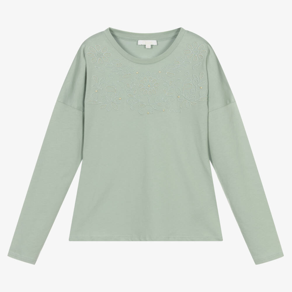 Chloé - Teen Girls Green Cotton Top | Childrensalon