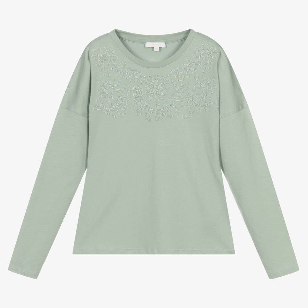 Chloé - Haut vert en coton Ado fille | Childrensalon