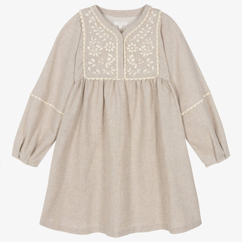 Chloé - Teen Girls Grey Embroidered Cotton Dress | Childrensalon