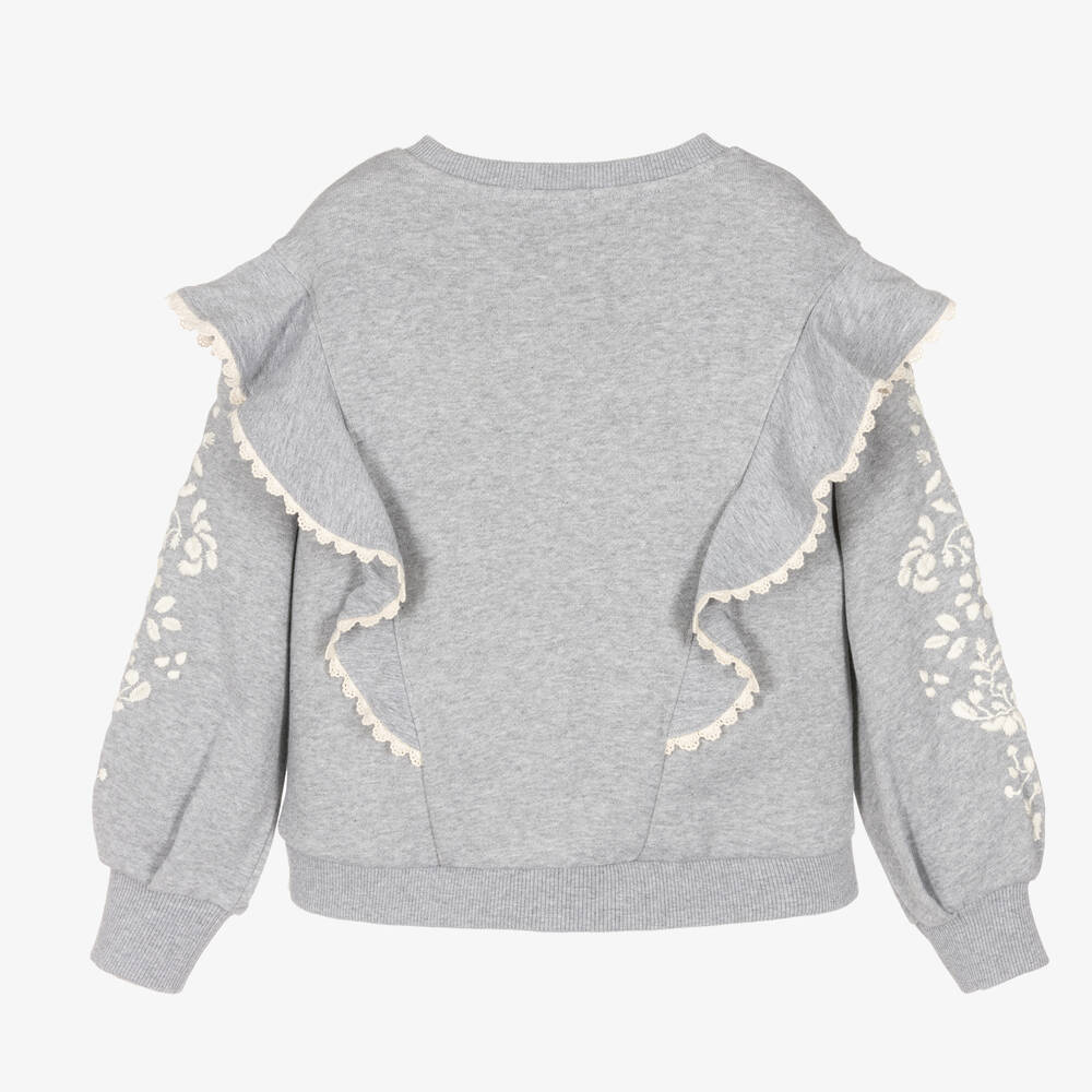 Chloé-سويتشيرت قطن عضوي مطرز لون رمادي تينز بناتي | Childrensalon Outlet