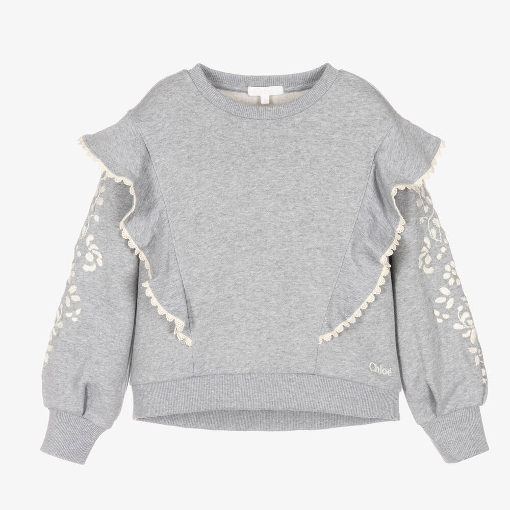 Chloé - Sweat-shirt gris brodé ado fille | Childrensalon