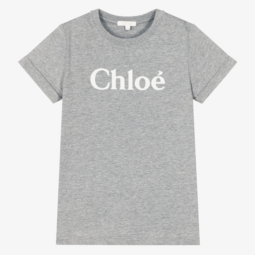 Chloé - تيشيرت تينز بناتي قطن عضوي لون رمادي | Childrensalon