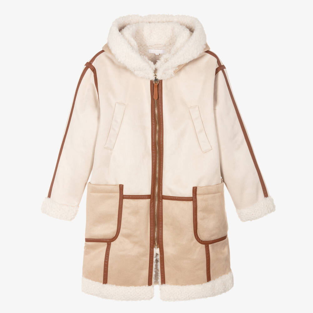 Chloé - Teen Girls Ivory & Beige Suede Coat | Childrensalon