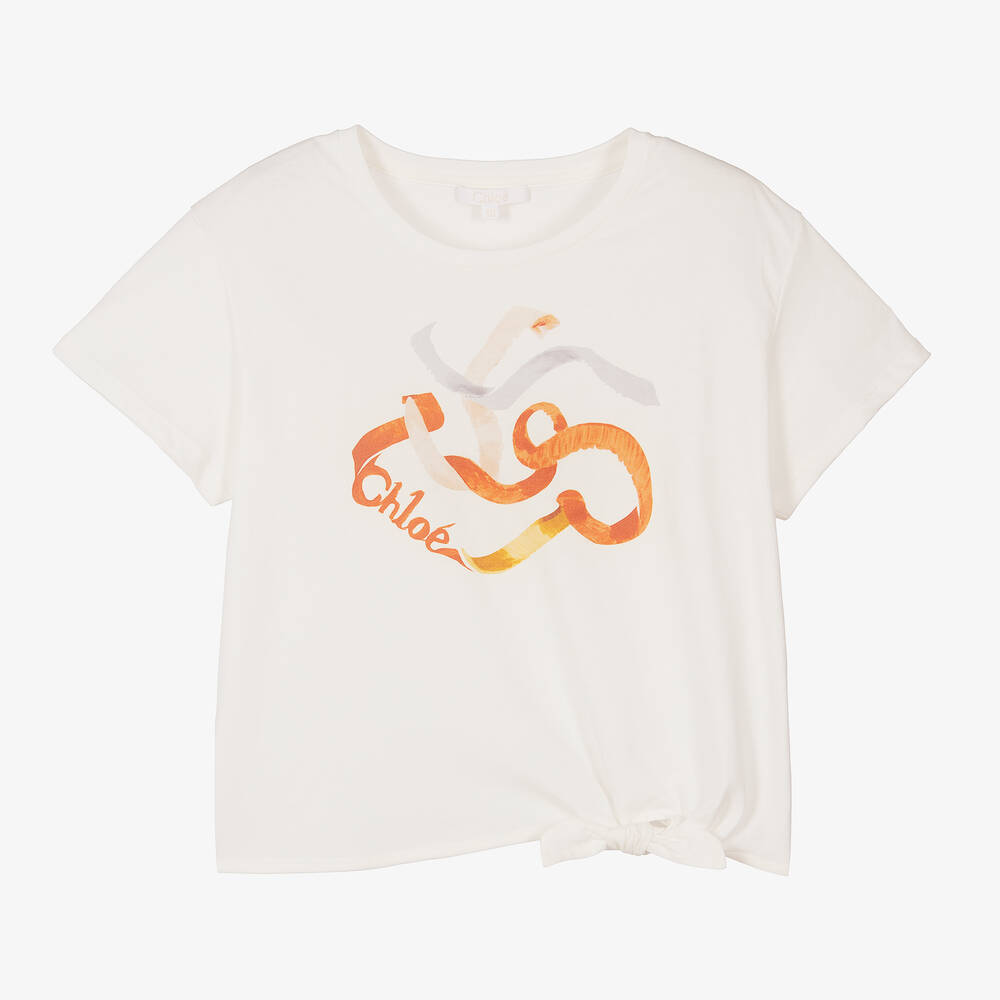 Chloé - Teen Girls Ivory Cotton Logo T-Shirt | Childrensalon