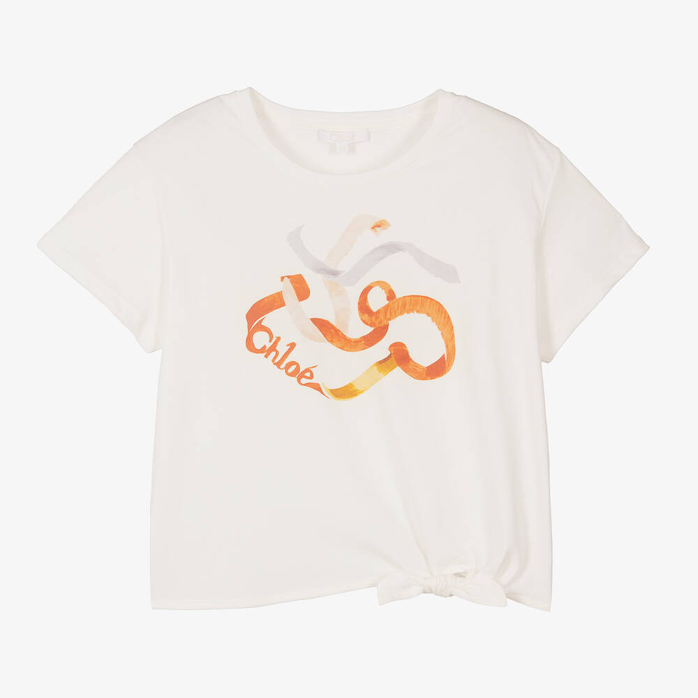 Chloé - T-shirt ivoire en coton ado fille | Childrensalon