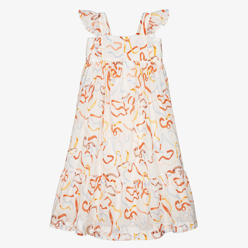 Chloé - Кремовое хлопковое платье с лентой | Childrensalon