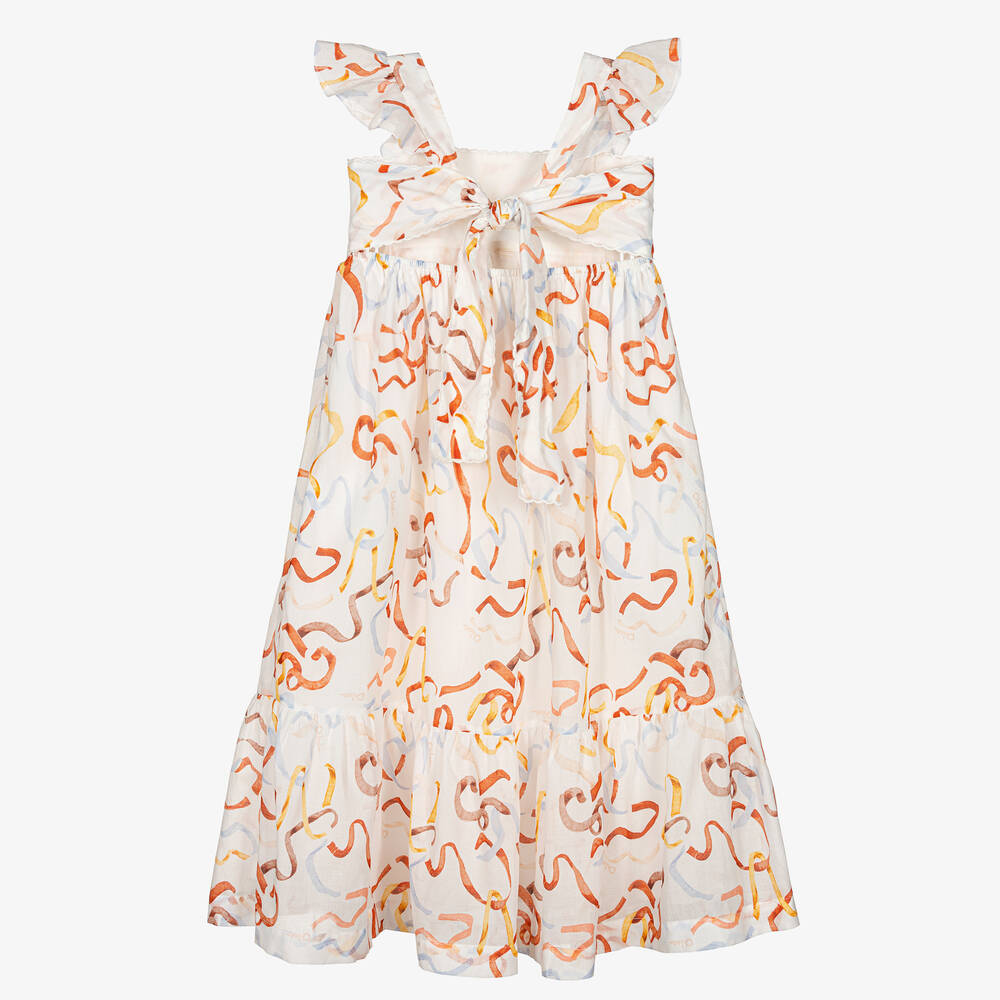 Chloé-فستان تينز بناتي قطن عضوي لون عاجي | Childrensalon Outlet