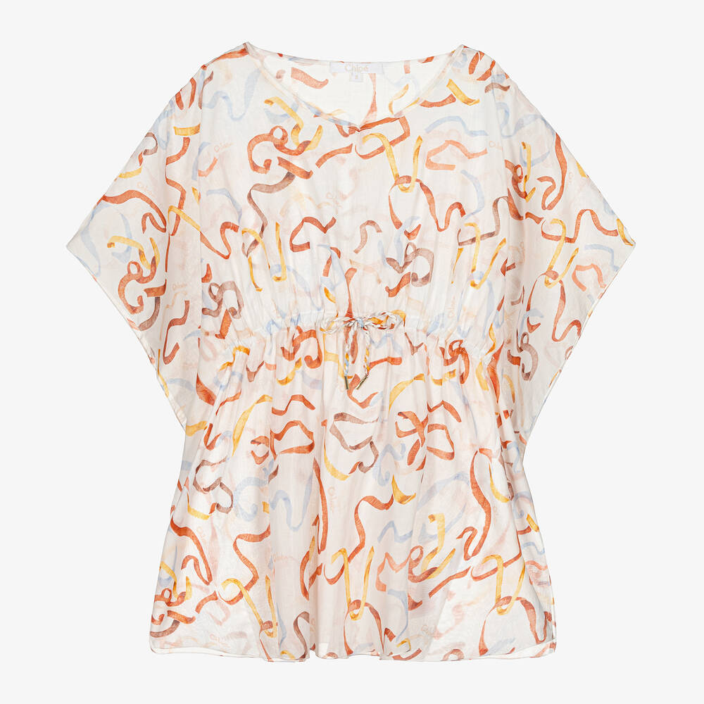 Chloé - Baumwollkaftan Band-Print elfenbein | Childrensalon