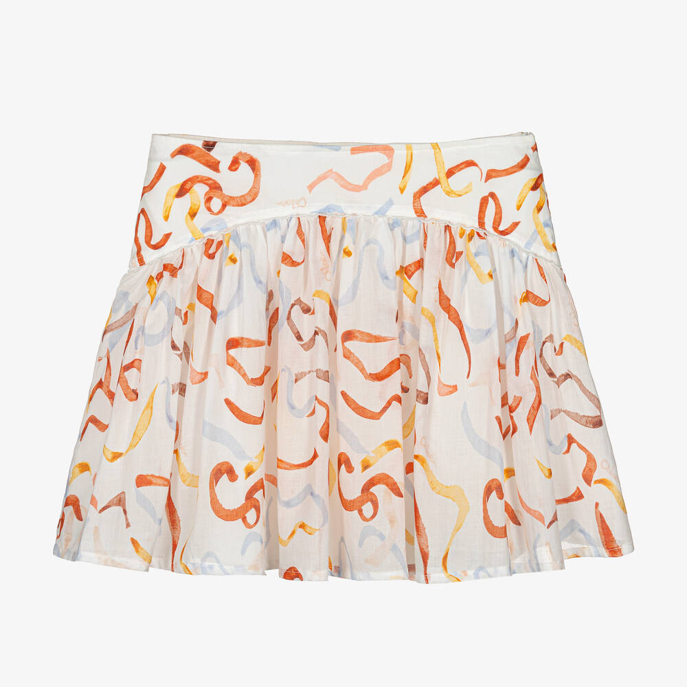 Chloé-Кремовая хлопковая юбка с лентой | Childrensalon Outlet