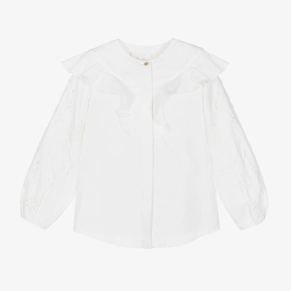 Chloé - Кремовая хлопковая блузка с оборками | Childrensalon