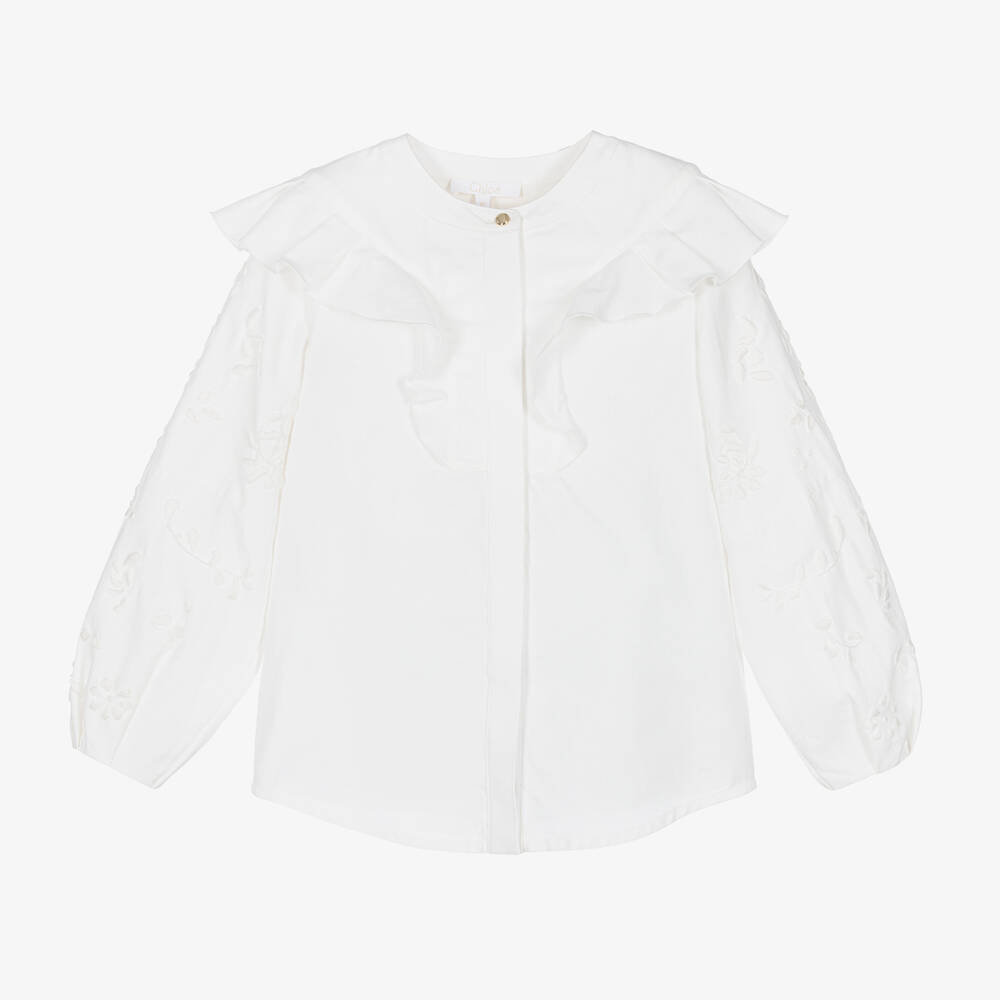 Chloé - Teen Girls Ivory Cotton Ruffle Blouse | Childrensalon