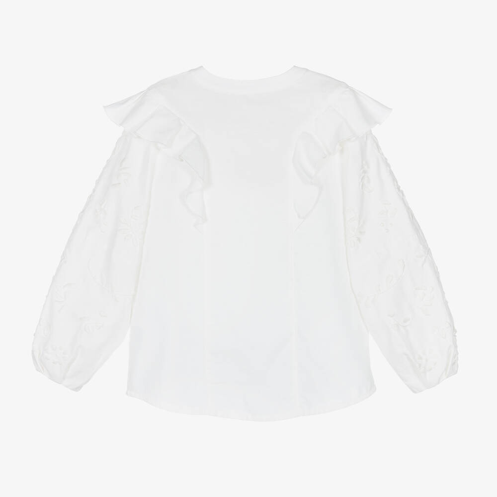 Chloé-Teen Girls Ivory Cotton Ruffle Blouse | Childrensalon Outlet