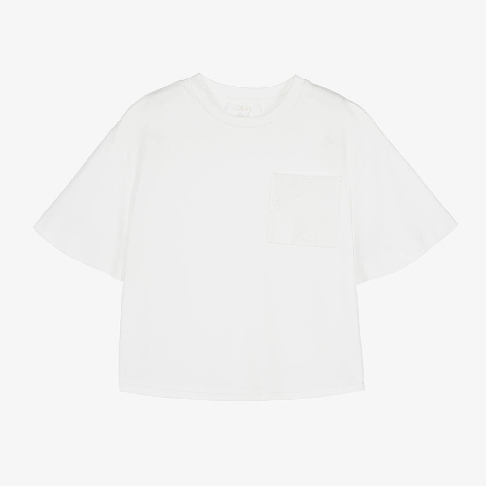Chloé - Teen Baumwoll-T-Shirt in Elfenbein  | Childrensalon