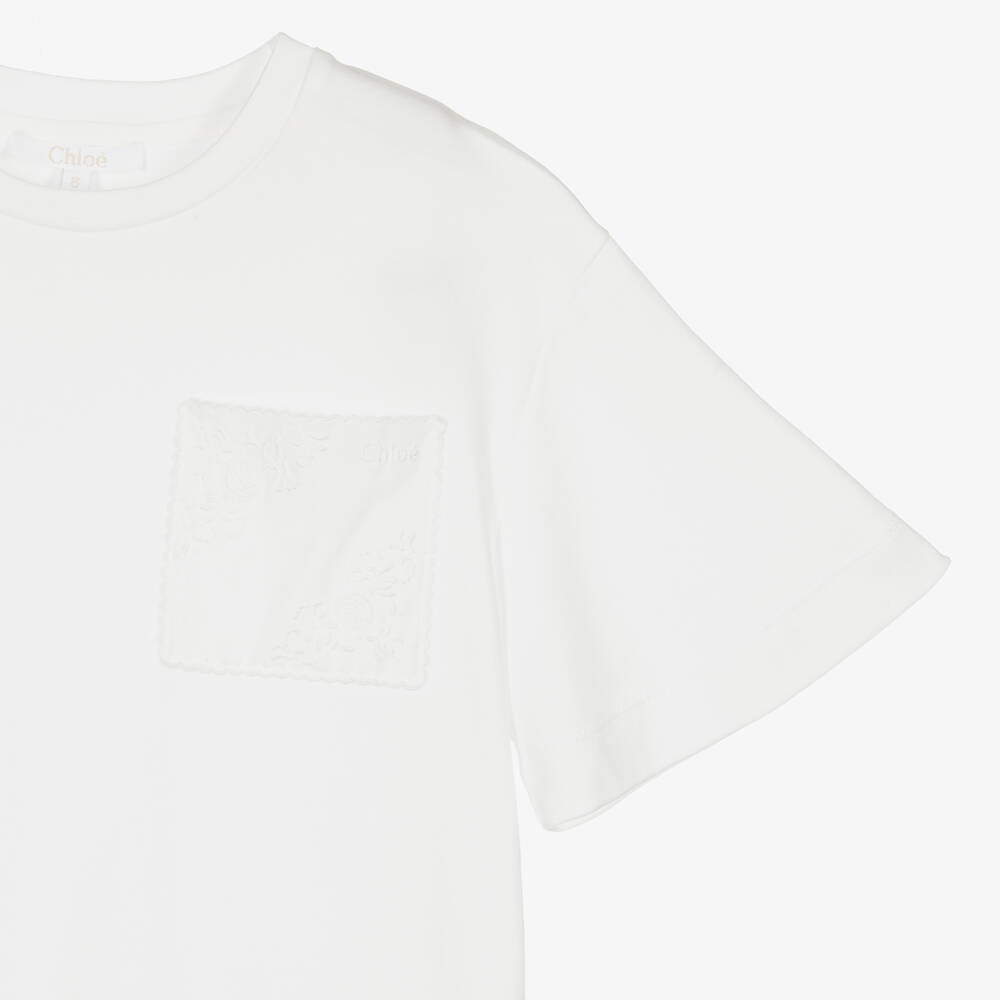 Chloé-تيشيرت تينز بناتي قطن عضوي لون عاجي | Childrensalon Outlet