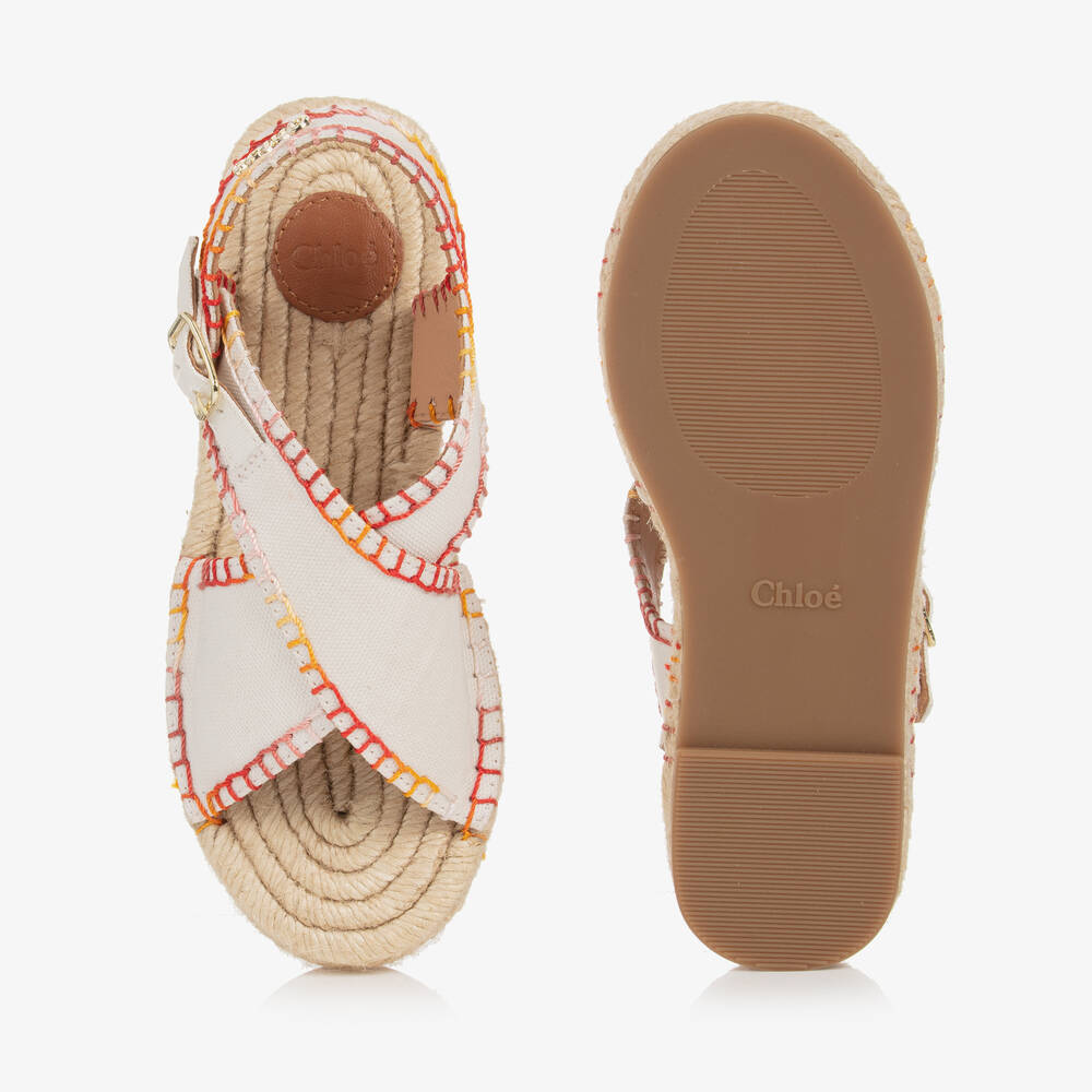 Chloé-Teen Girls Ivory Cross-Over Logo Sandals | Childrensalon Outlet