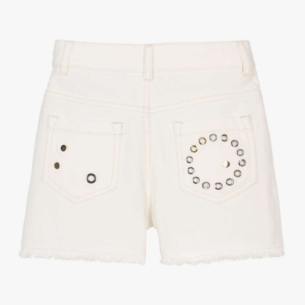 Chloé-Teen Girls Ivory Denim Eyelet Shorts | Childrensalon Outlet