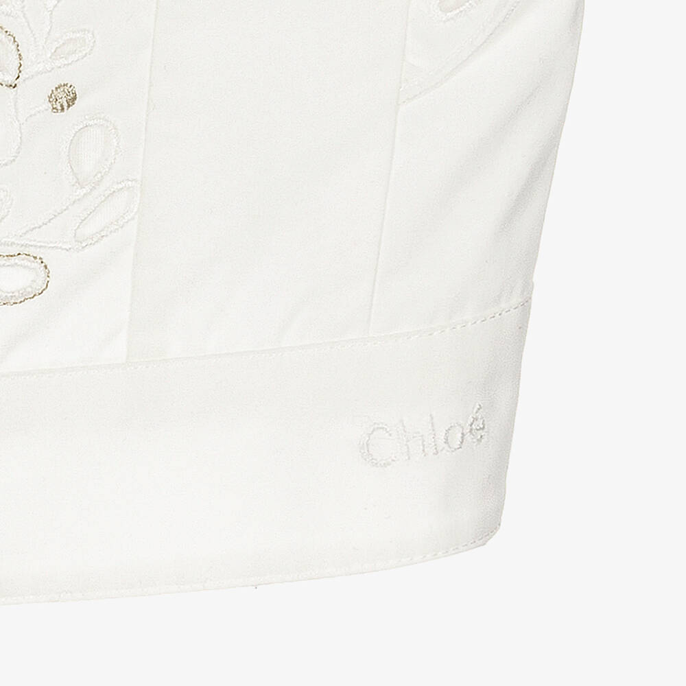 Chloé-بلوز قصيرة تينز بناتي قطن مطرز لون عاجي | Childrensalon Outlet