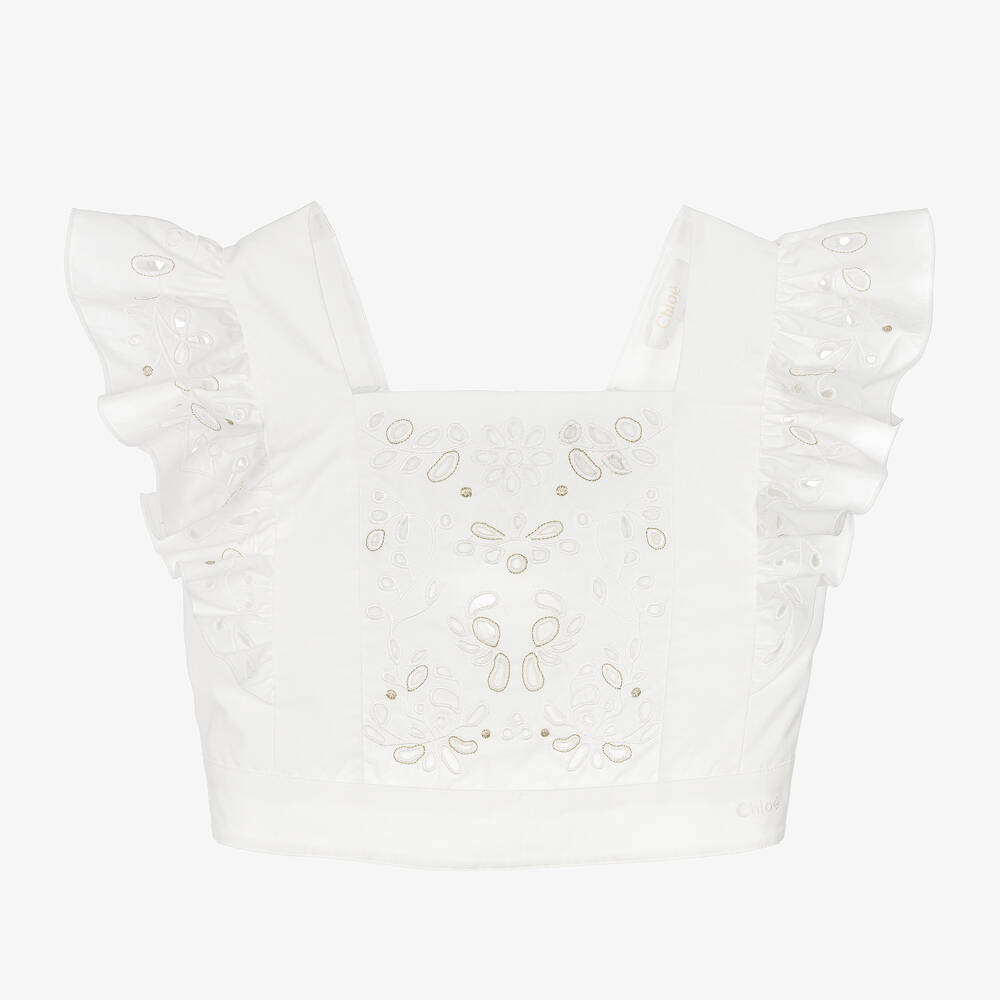 Chloé - Teen Girls Ivory Embroidered Cotton Blouse | Childrensalon