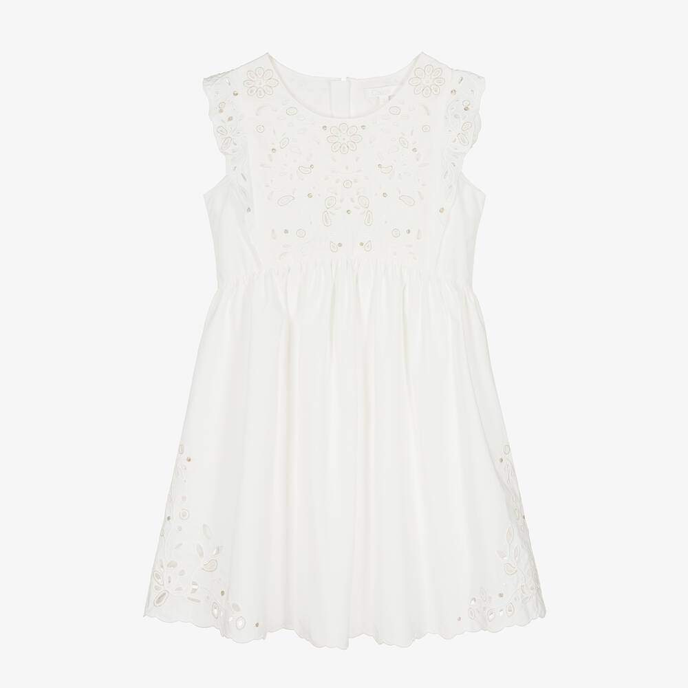 Chloé - Teen Girls Ivory Embroidered Cotton Dress | Childrensalon