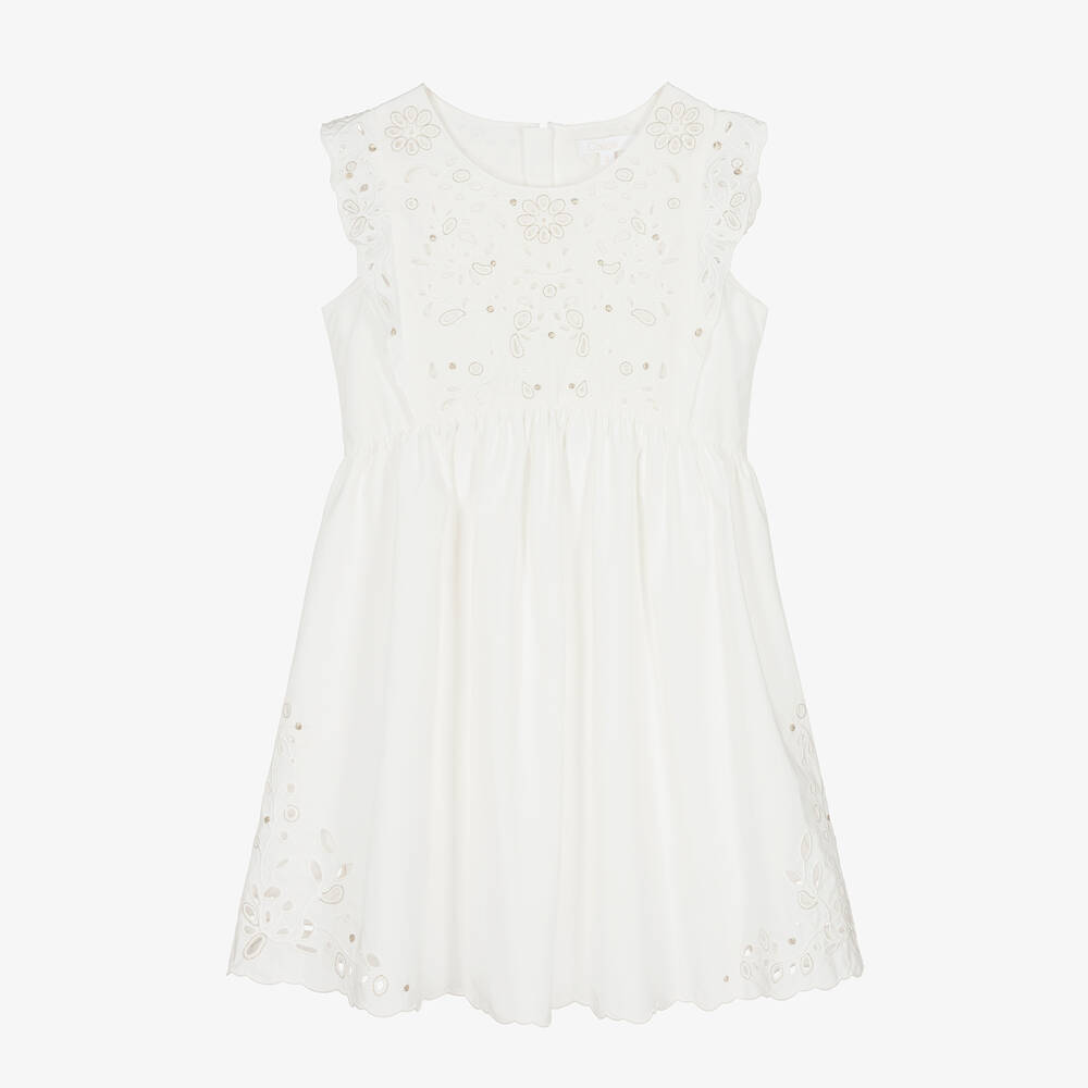 Chloé - Robe ivoire en coton brodé ado | Childrensalon