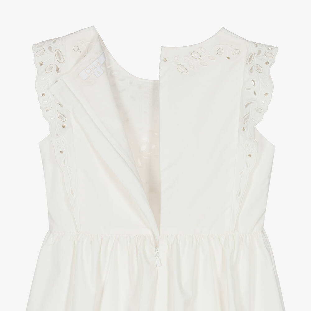 Chloé-Кремовое хлопковое платье с вышивкой | Childrensalon Outlet