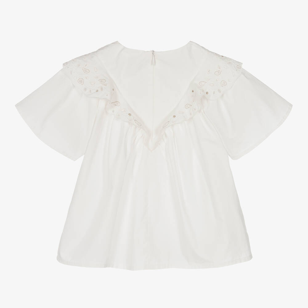 Chloé-Teen Girls Ivory Embroidered Ruffle Blouse | Childrensalon Outlet