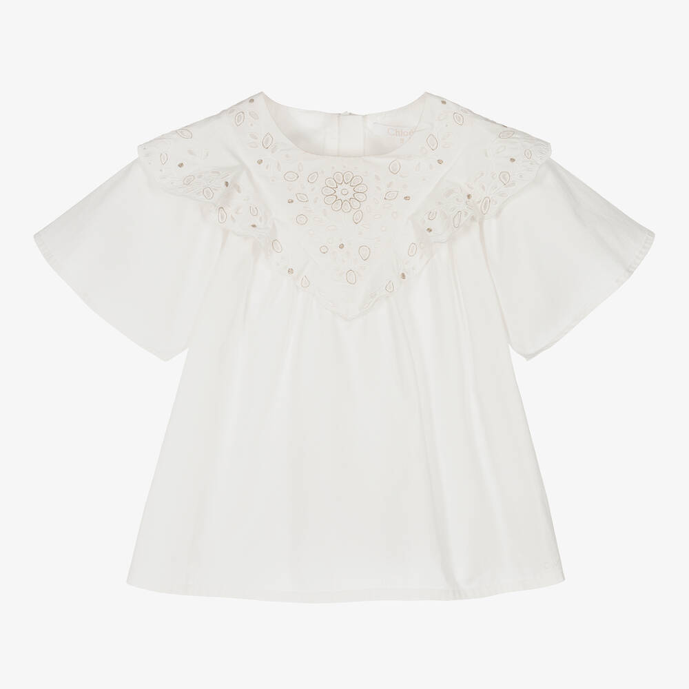 Chloé - Teen Girls Ivory Embroidered Ruffle Blouse | Childrensalon