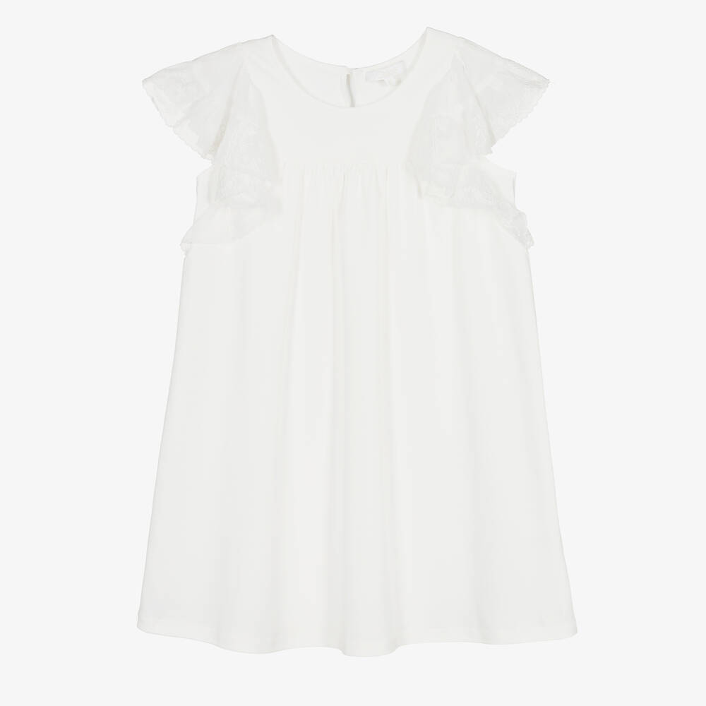 Chloé - Кремовое платье с рюшами с вышивкой | Childrensalon