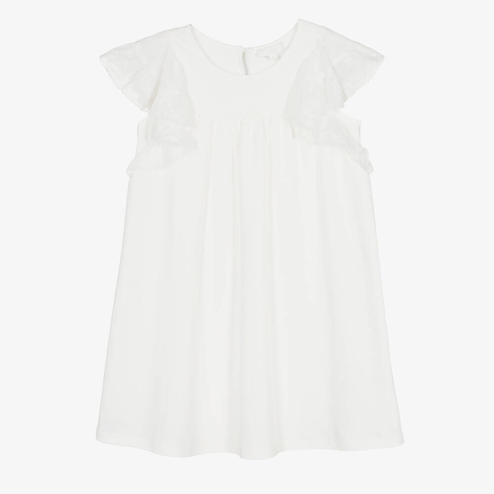 Chloé - Robe ivoire brodée à volants ado | Childrensalon