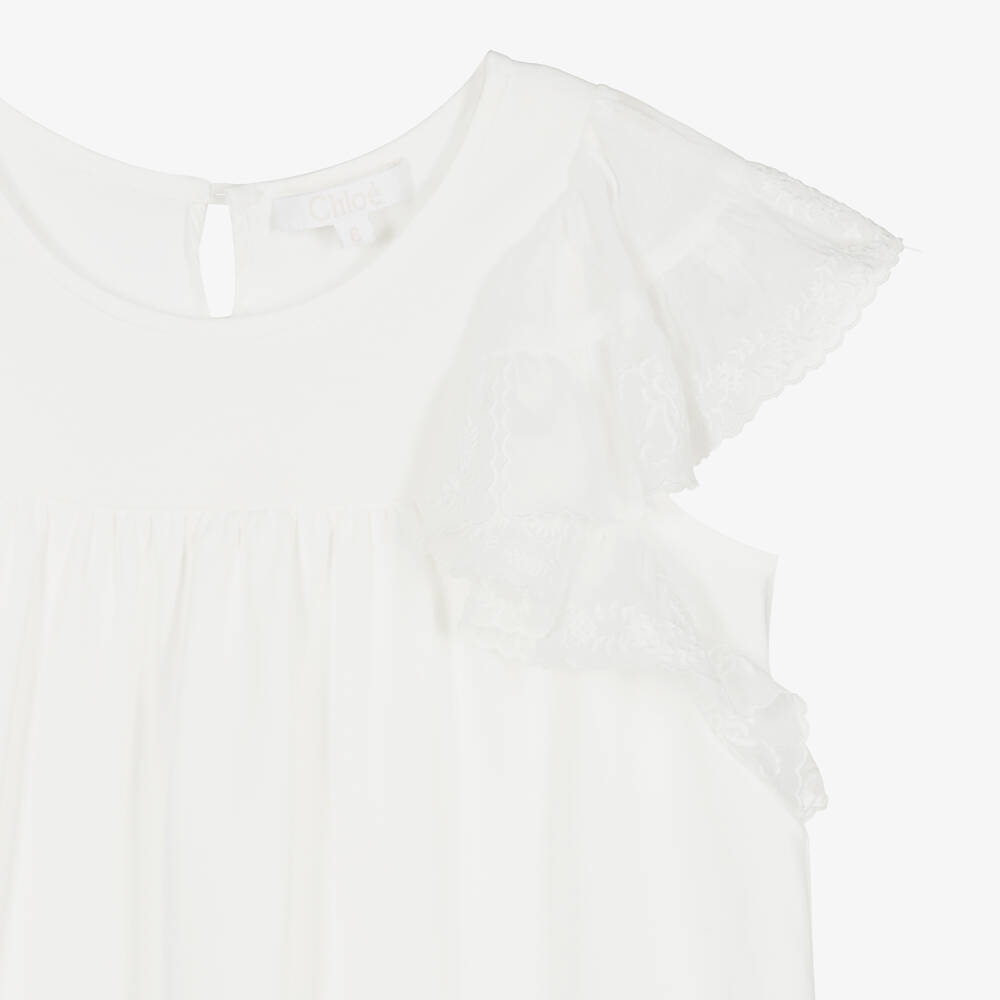 Chloé-Teen Girls Ivory Embroidered Ruffle Dress | Childrensalon Outlet
