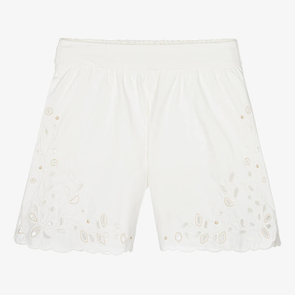 Chloé - Teen Girls Ivory Embroidered Shorts | Childrensalon