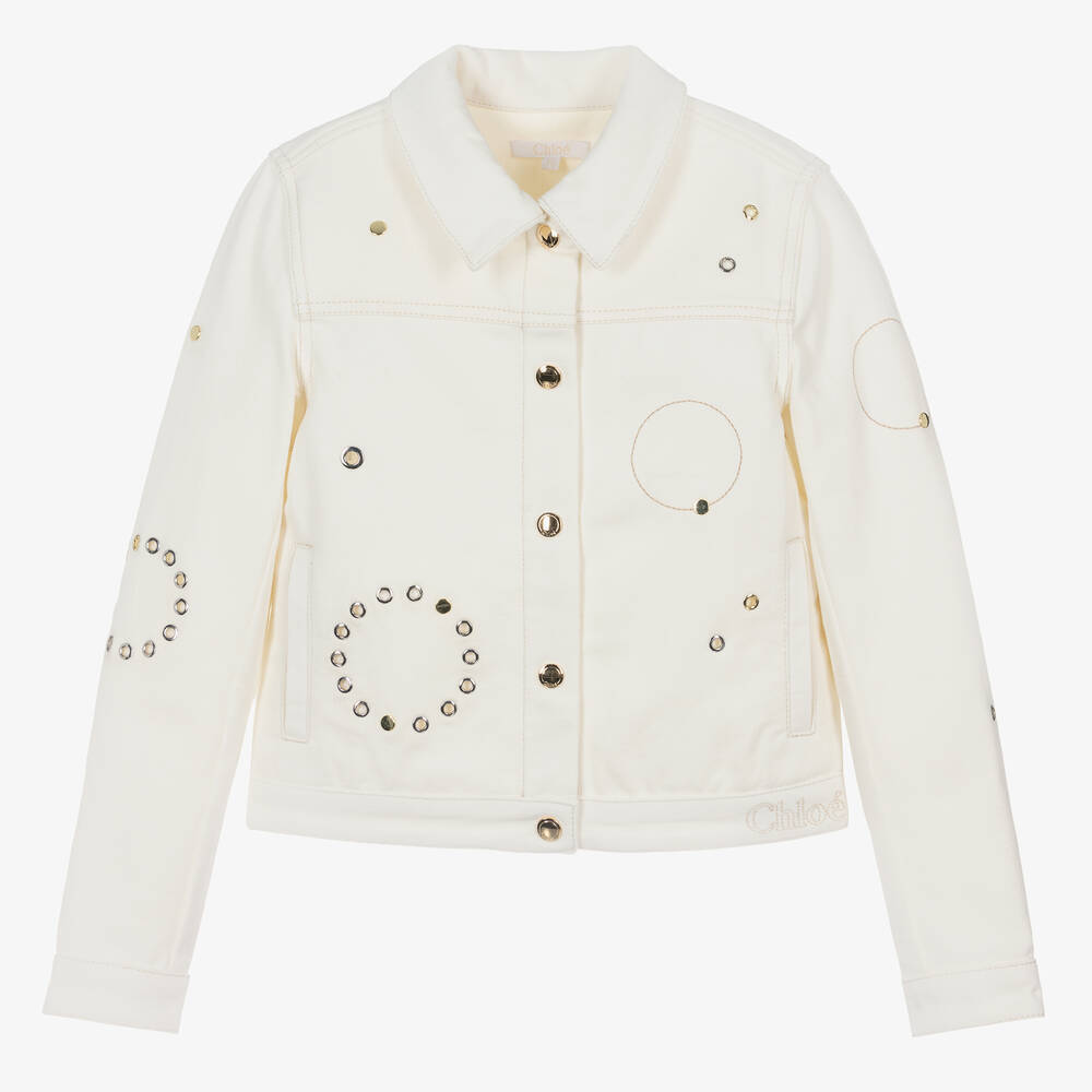 White eyelet denim jacket cheap