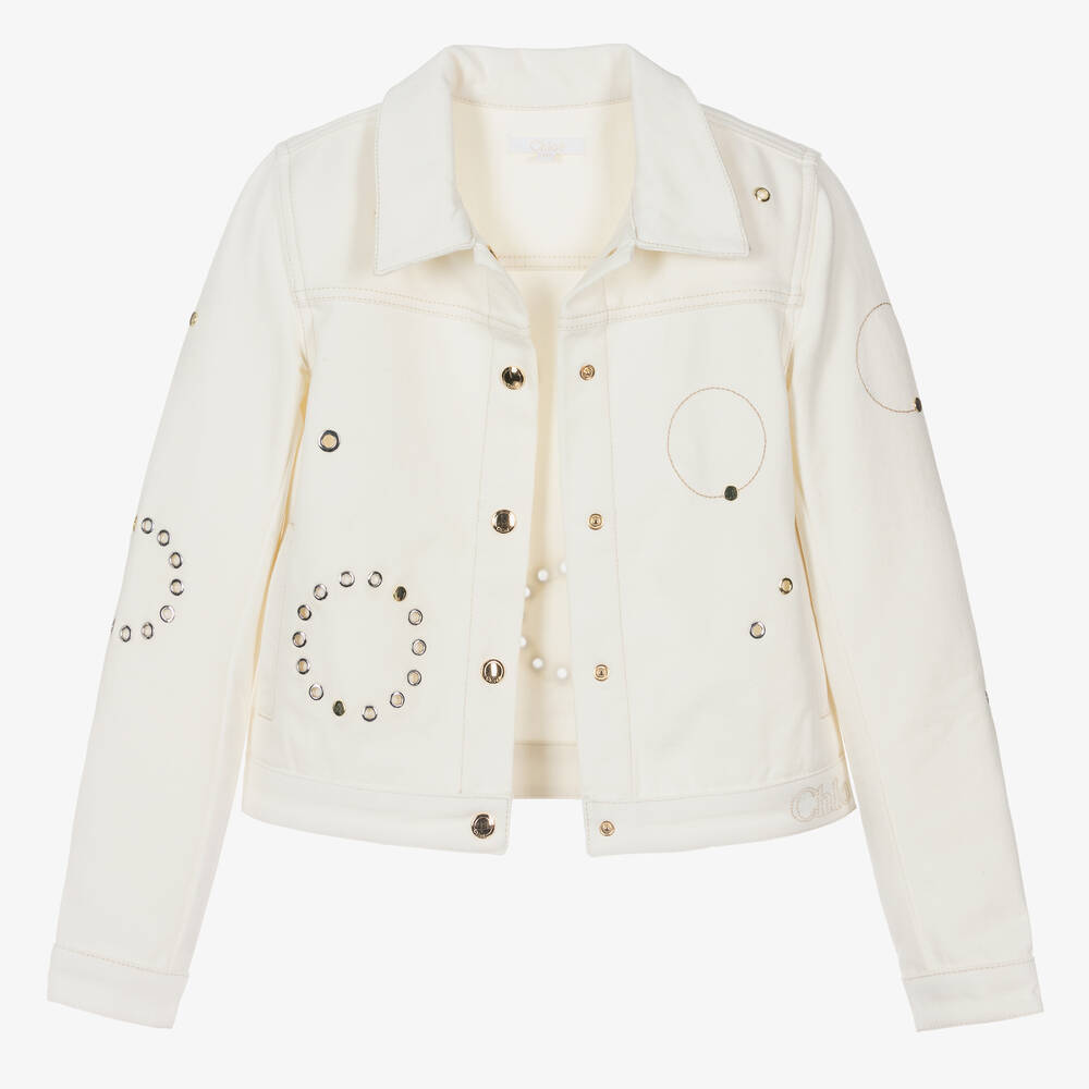 Chloé-Teen Girls Ivory Eyelet Denim Jacket | Childrensalon Outlet