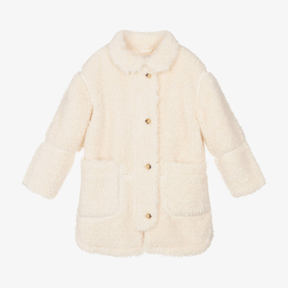 Chloé - Manteau ivoire fausse fourrure fille | Childrensalon